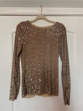 Free People Gold Sequin Long-Sleeve Top